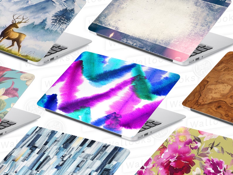Macbook Skin Computer Decal Sticker Full Coverage Laptop Skin Vertical Stripe Abstract Watercolor Painting Laptop Skin