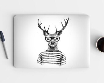 Hipster Stag Dorky Deer with Glasses Antler UNIVERSAL Laptop Skin, Computer Skin, Laptop Sticker Decal, Full Coverage Protective Laptop Skin