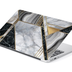 Zwart, grijs en goud marmeren geometrische tegels UNIVERSELE laptop huid, computer huid, laptop sticker sticker, volledige dekking beschermende laptop huid
