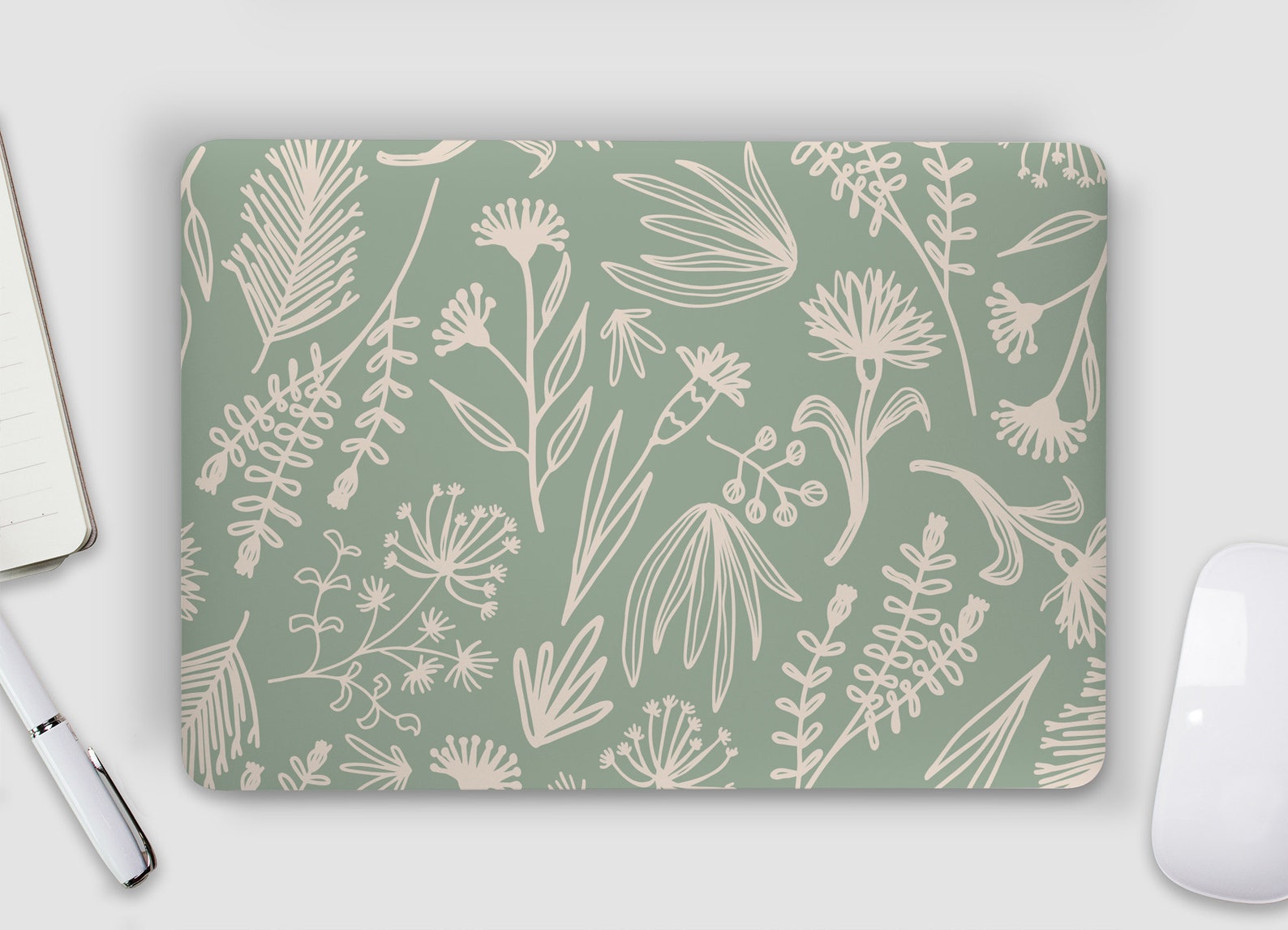 Cream Wildflower Variety Leaves Sage Green UNIVERSAL Laptop Skin ...