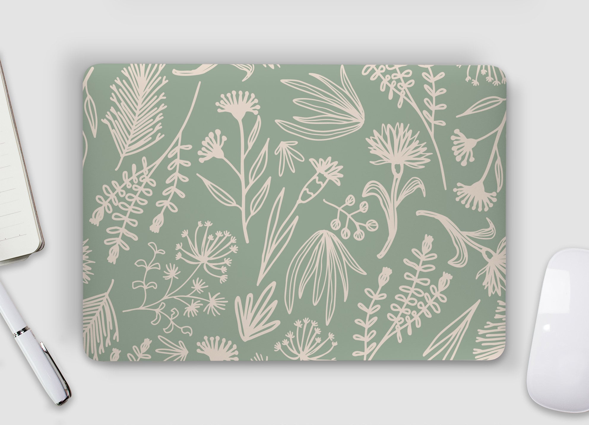 Sage Protector In A Computer Cream Wildflower Variety Leaves Sage Green UNIVERSAL Laptop Skin ...