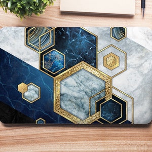 Navy, Grey & Gold Art Deco Hexagon Tile UNIVERSAL Laptop Skin, Computer Skin, Laptop Sticker Decal, Full Coverage Protective Laptop Skin