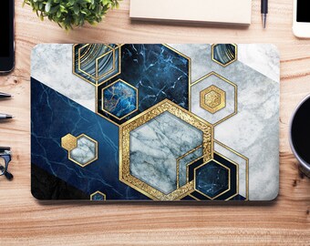 Navy, Grey & Gold Art Deco Hexagon Tile UNIVERSAL Laptop Skin, Computer Skin, Laptop Sticker Decal, Full Coverage Protective Laptop Skin