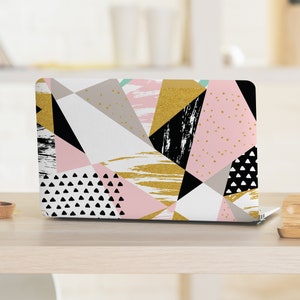 Pastel Pink Faux Gold Glitter & Black Shape UNIVERSAL Laptop Skin, Computer Skin, Laptop Sticker Decal, Full Coverage Protective Laptop Skin