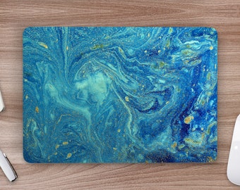 Bright Blue Mineral Abstract Color Swirl Laptop Skin, Macbook Skin, Computer Decal Sticker Full Coverage Universal Laptop Skin