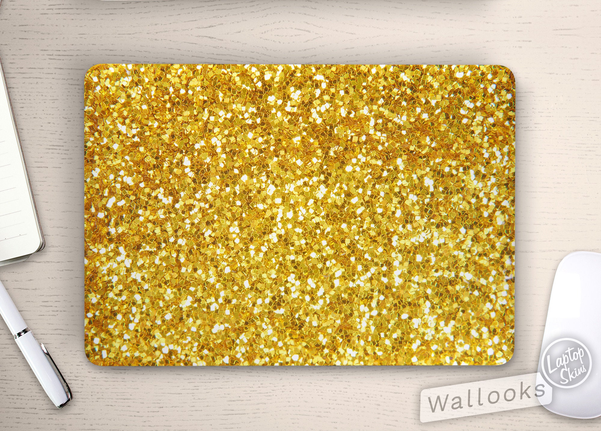 Gold Computer Monitor Sticker Chunky Gold Glitter Sparkle Flakes Design Universal Laptop Skin ...