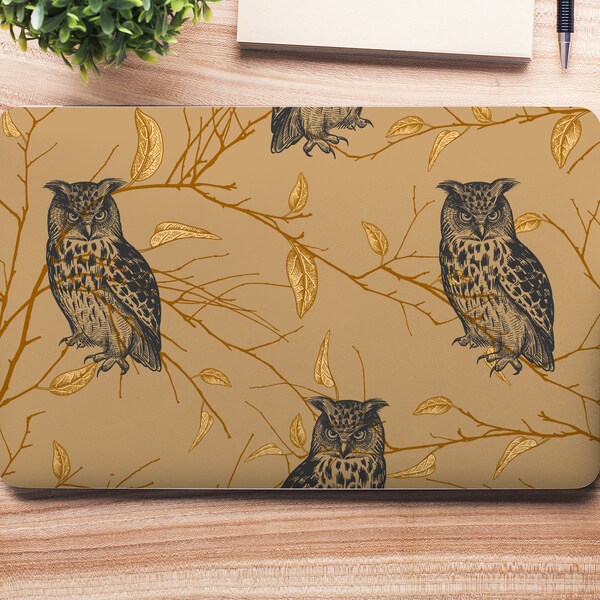 Angry Owls on Tan and Gold Branches UNIVERSAL Laptop Skin, Computer Skin, Laptop Sticker Decal, Full Coverage Protective Laptop Skin