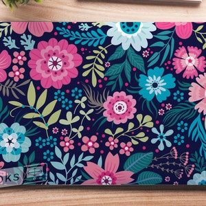 Colorful Floral Flowers and Leaves Pattern Laptop Skin, Macbook Skin, Computer Decal Sticker Full Coverage Laptop Skin