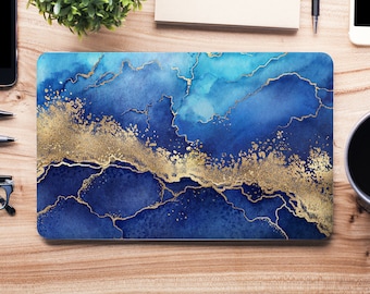 Blue Lapis Lazuli Stone & Faux Gold Veins UNIVERSAL Laptop Skin, Computer Skin, Laptop Sticker Decal, Full Coverage Protective Laptop Skin