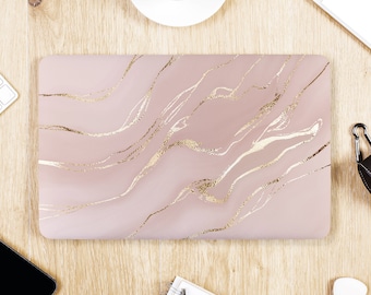 Soft Pink Rose Marble Stone Faux Gold Veins UNIVERSAL Laptop Skin, Computer Skin, Laptop Sticker Decal, Full Coverage Protective Laptop Skin