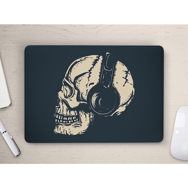 Grungy Rock and Roll Skull with Headphones UNIVERSAL Laptop Skin, Computer Skin, Laptop Sticker Decal, Full Coverage Protective Laptop Skin