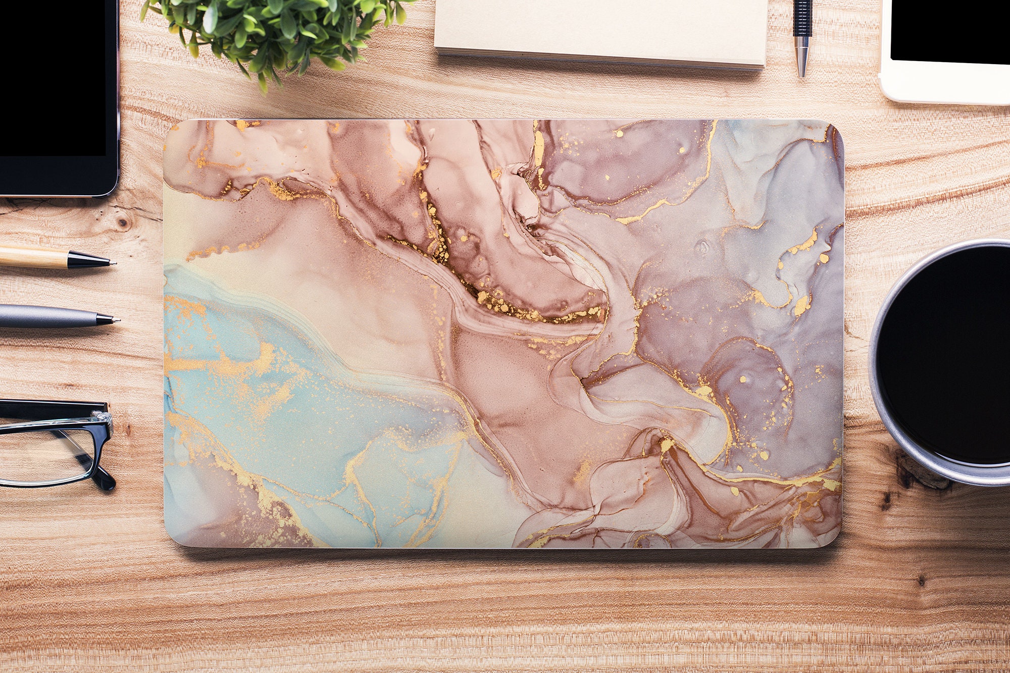 Soft Pastel Swirl W/ Rose Pink Aqua & Gold UNIVERSAL Laptop Skin ...