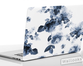 Monochromatic Watercolor Floral Design Laptop Skin, Macbook Skin, Computer Decal Sticker Full Coverage Laptop Skin