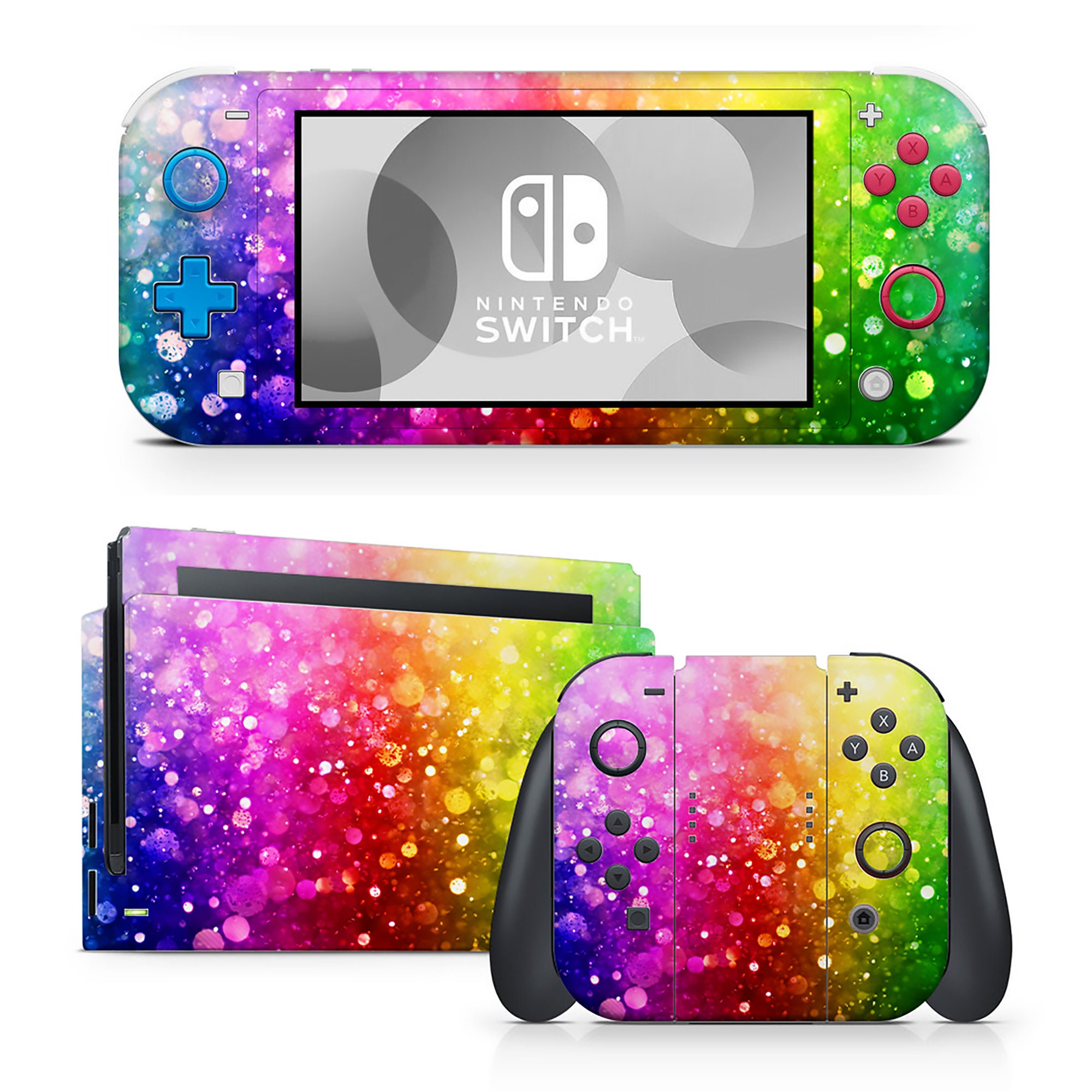 Detailed Bubble Rainbow Sparkle Art Nintendo Switch Skin Full 