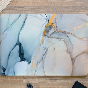 Cold Blue Glacier with Gold Streaks Laptop Skin, Macbook Skin, Computer Decal Sticker Full Coverage Laptop Skin