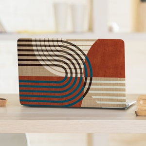 Retro 70er Halbkreis Linien auf Orange UNIVERSAL Laptop Skin, Computer Skin, Laptop Aufkleber, Full Coverage Protective Laptop Skin