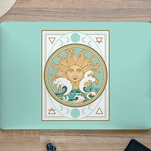 Sun & Sea Tarot Card Moon Phases Blue Gold UNIVERSAL Laptop Skin, Computer Skin, Laptop Sticker Decal, Full Coverage Protective Laptop Skin