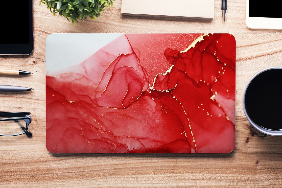 Deep Red Scarlet Ink on White W/ Faux Gold UNIVERSAL Laptop Skin ...