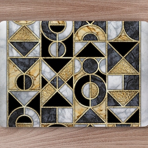 Art Deco Black & White Faux Gold Shapes UNIVERSAL Laptop Skin, Computer Skin, Laptop Sticker Decal, Full Coverage Protective Laptop Skin