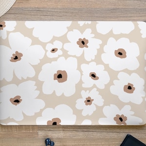 White Black & Beige Daisies Neutral Garden UNIVERSAL Laptop Skin, Computer Skin, Laptop Sticker Decal, Full Coverage Protective Laptop Skin