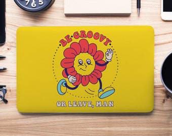 Be Groovy or Leave Yellow 70s Flower Power UNIVERSAL Laptop Skin, Computer Skin, Laptop Sticker Decal, Full Coverage Protective Laptop Skin