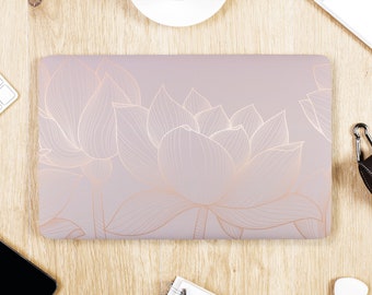 Faux Gold Lotus in Lines on Soft Pink Rose UNIVERSAL Laptop Skin, Computer Skin, Laptop Sticker Decal, Full Coverage Protective Laptop Skin