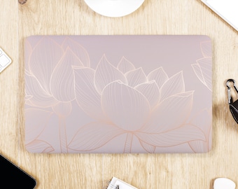 Faux Gold Lotus in lijnen op zachte roze roos UNIVERSELE laptop huid, computer huid, laptop sticker sticker, volledige dekking beschermende laptop huid