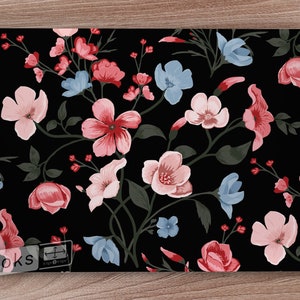 Pink on Dark Background Flowers, Floral Laptop Skin, Macbook Skin, Computer Decal Sticker Full Coverage Laptop Skin