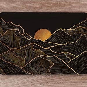Black & Yellow Faux Gold Sunset Mountains UNIVERSAL Laptop Skin, Computer Skin, Laptop Sticker Decal, Full Coverage Protective Laptop Skin
