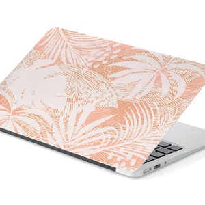 Coral rosa y blanco palmera frondes deja piel de computadora portátil UNIVERSAL, piel de computadora, calcomanía de pegatina de computadora portátil, piel protectora de computadora portátil de cobertura completa
