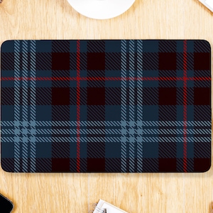 Blue over Black Red Stripe Plaid Pattern Universal Laptop Skin, Computer Decal Sticker Full Coverage Laptop Premium 3m Vinyl Laptop Sticker