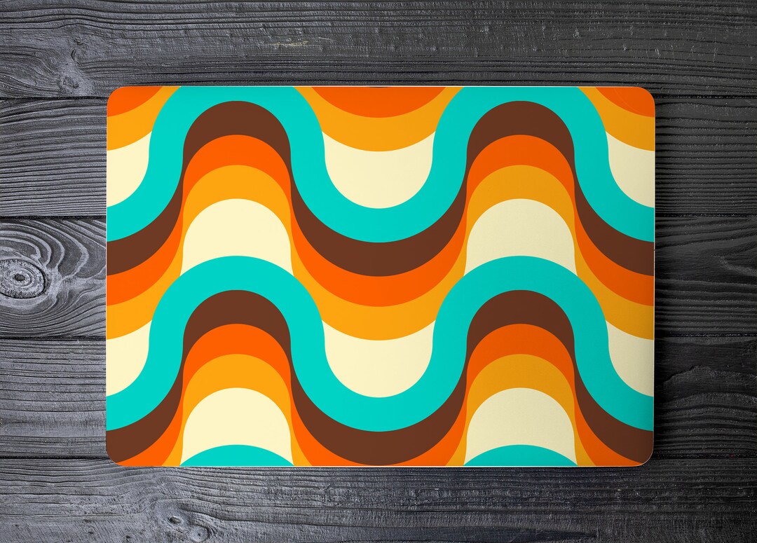 Retro 70s Bright Orange Colored Wave Lines UNIVERSAL Laptop Skin ...