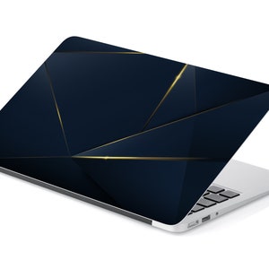 Deep Navy Blue Shapes w Faux Gold Lines UNIVERSAL Laptop Skin, Computer Skin, Laptop Sticker Decal, Full Coverage Protective Laptop Skin