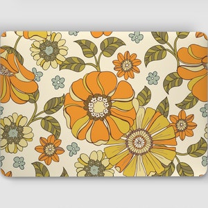 Mustard Yellow Avocado Green 70s Flowers UNIVERSAL Laptop Skin, Computer Skin, Laptop Sticker Decal, Full Coverage Protective Laptop Skin