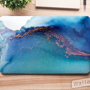Blue Watercolor with Golden Specks Art Universal Laptop Skin, Computer Decal Sticker Full Coverage Laptop Premium 3m Vinyl Laptop Sticker