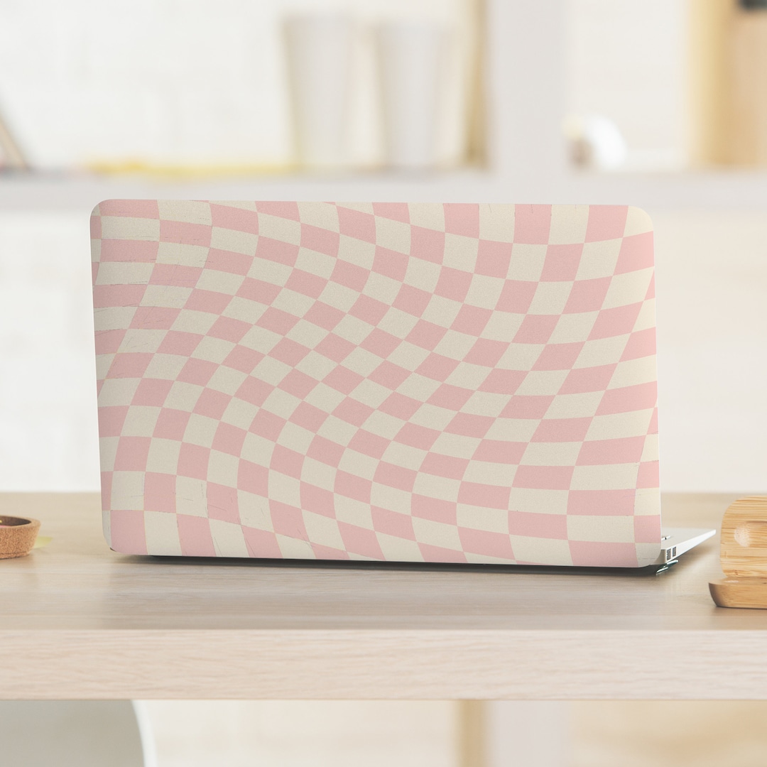 Pink & White Stretched Checkerboard Pattern UNIVERSAL Laptop Skin ...