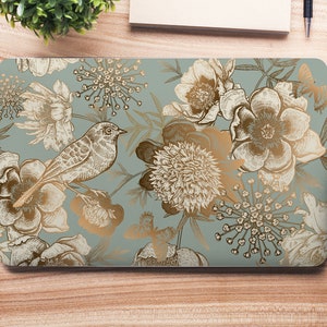 White, Gold & Pastel Bird in Flower Garden UNIVERSAL Laptop Skin, Computer Skin, Laptop Sticker Decal, Full Coverage Protective Laptop Skin