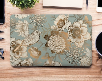 White, Gold & Pastel Bird in Flower Garden UNIVERSAL Laptop Skin, Computer Skin, Laptop Sticker Decal, Full Coverage Protective Laptop Skin