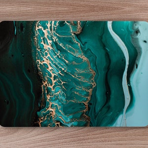 Deep Emerald Green Resin Pour w/ Gold Swirl UNIVERSAL Laptop Skin, Computer Skin, Laptop Sticker Decal, Full Coverage Protective Laptop Skin