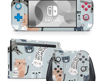 Playful Kitty Cat Friends Meow Milk Nintendo Switch Skin Full Coverage Switch Lite Skin Premium Vinyl Sticker Skin for Nintendo Switch OLED