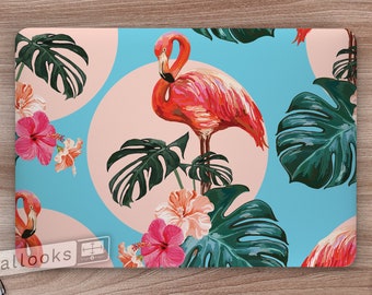 Flamingo Bird Floral Tropical Leaves Laptop Skin, Macbook Skin, Computer Decal Sticker Full Coverage Laptop Skin