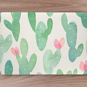 Simple Cactus with Flowers Watercolor Laptop Skin, Macbook Skin, Computer Decal Sticker Full Coverage Laptop Skin