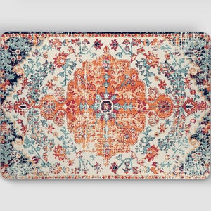 Coral Orange Blue Rustic Worn Persian Rug UNIVERSAL Laptop Skin, Computer Skin, Laptop Sticker Decal, Full Coverage Protective Laptop Skin