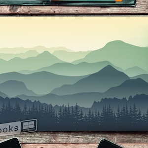 Green Mountains Hazy Distant Landscape Laptop Skin, Macbook Skin, Computer Decal Sticker Full Coverage Laptop Skin