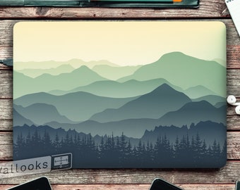 Green Mountains Hazy Distant Landscape Laptop Skin, Macbook Skin, Computer Decal Sticker Full Coverage Laptop Skin