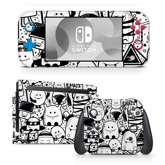Black White Sharpie Monster Buddies Nintendo Switch Skin Full