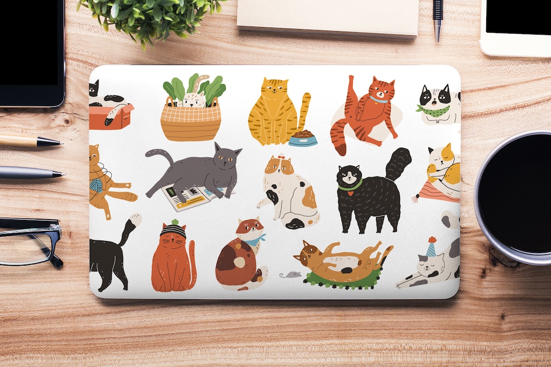 Hand Drawn Cool Cats in Colorful Poses UNIVERSAL Laptop Skin, Computer ...
