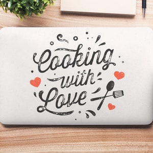 Cooking with Love Spoon & Slotted Spatula UNIVERSAL Laptop Skin, Computer Skin, Laptop Sticker Decal, Full Coverage Protective Laptop Skin