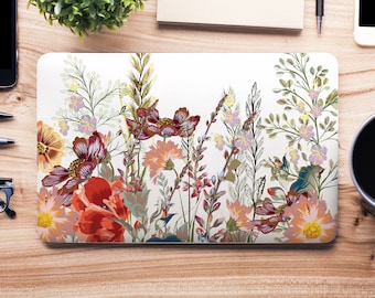 Illustrated Colorful Wild Flower Garden Art UNIVERSAL Laptop Skin, Computer Skin, Laptop Sticker Decal, Full Coverage Protective Laptop Skin