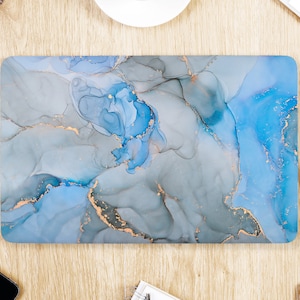 Blue & Grey Stone Marble Faux Gold Veins UNIVERSAL Laptop Skin, Computer Skin, Laptop Sticker Decal, Full Coverage Protective Laptop Skin